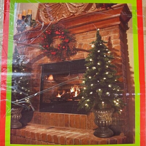 4ft Prelit Indoor Outdoor Tree in Weighted Resin Bronze Patina Pot Clear Lights - Picture 12 of 14